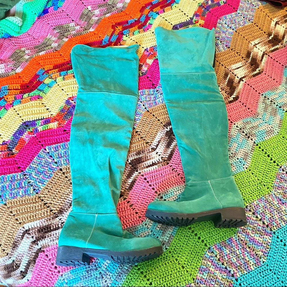 Teal Thigh High Boots Size 6